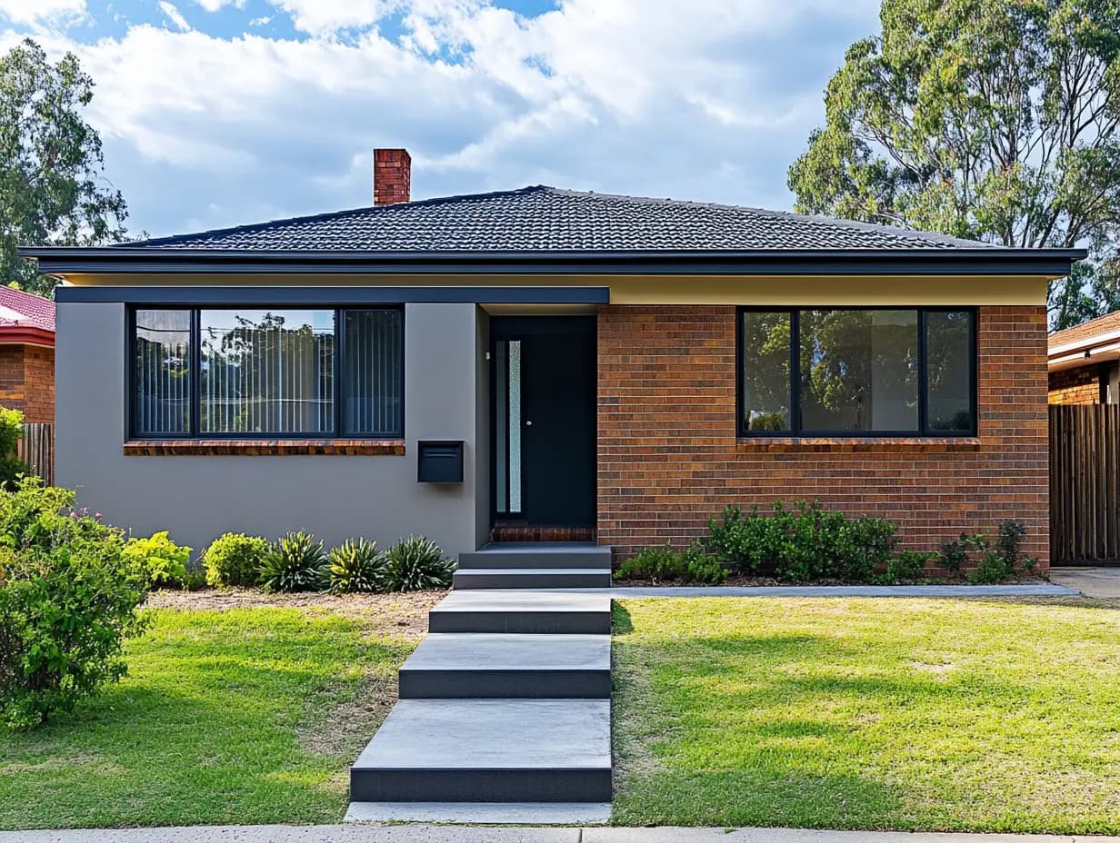 Contemporary rendered facade after renovation