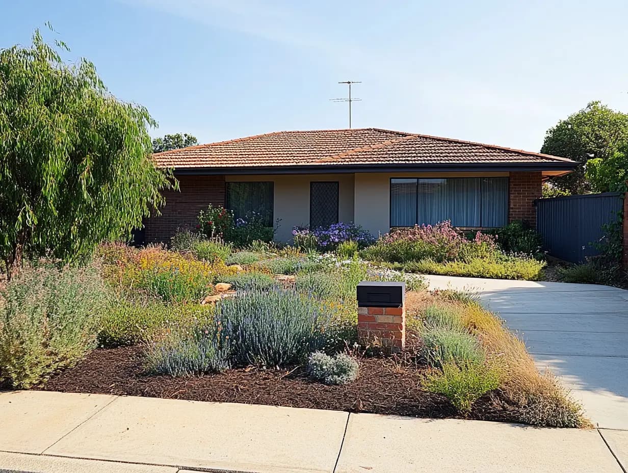 Vibrant front garden with plants and features