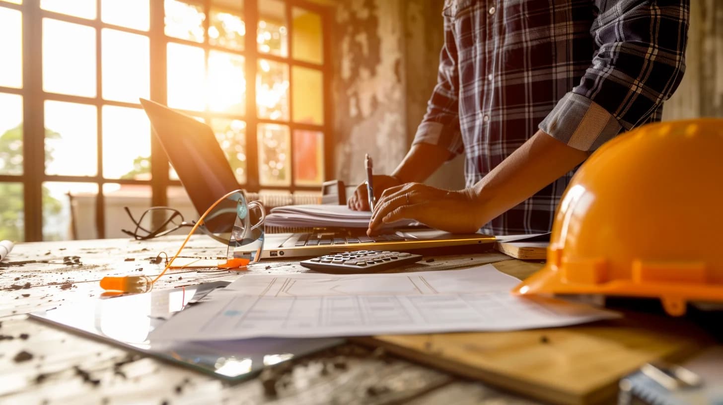 Sydney renovation cost guide 2025 showing construction site with budget planning documents and calculator