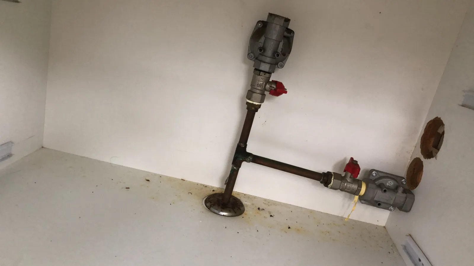 Exposed copper water pipework and fittings documented during the St Clair project