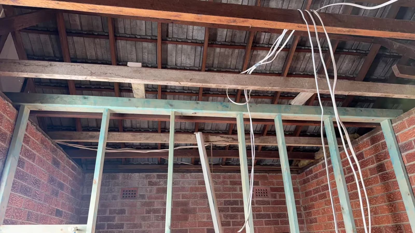 Roof framing and services exposed during the Zokoon Turramurra renovation